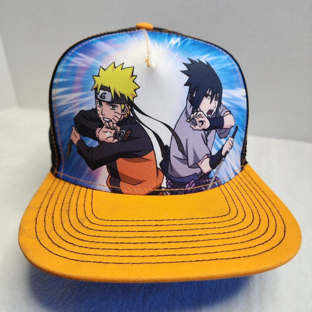 Naruto‎ Shippuden Snapback Hat Naruto & Sasuke Graphic Anime Cap Black Orange